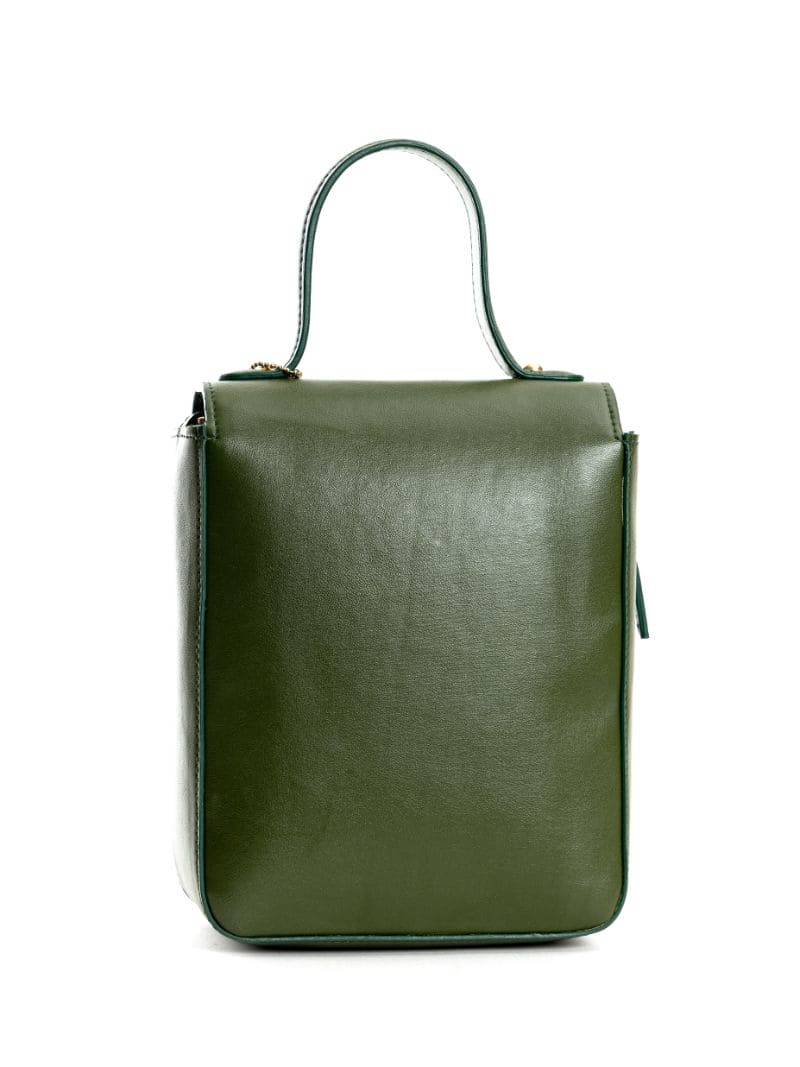 Back view of Ceres green plant leather crossbody bag showing clean structure and minimalist design