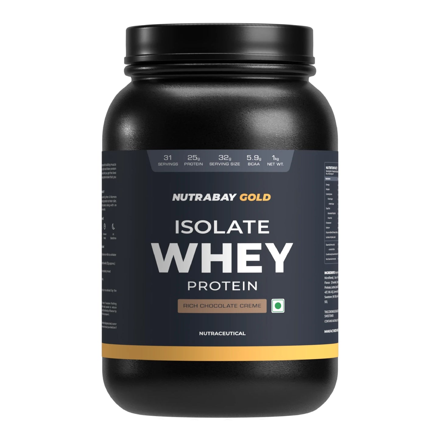 Nutrabay Gold 100% Whey Protein Isolate - 1 Kg (2.2 Lb), Rich Chocolate Creme