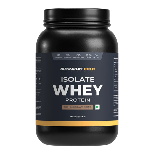 Nutrabay Gold 100% Whey Protein Isolate - 1 Kg (2.2 Lb), Rich Chocolate Creme