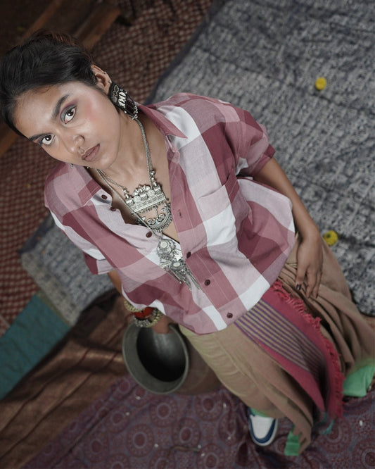 Grounded Rose Handwoven Saree - Kaaro - handwoven cotton - sustainable - ethical