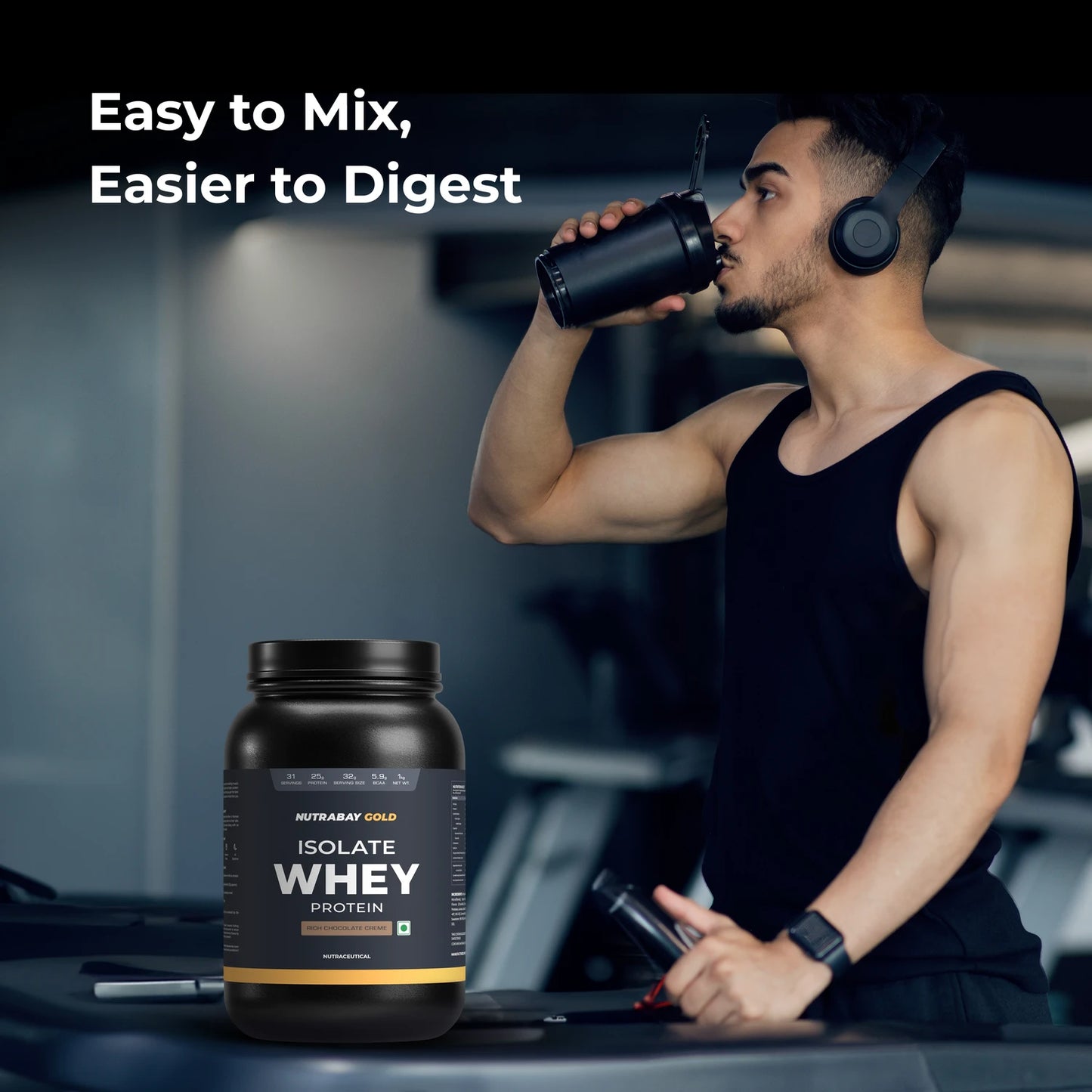 Nutrabay Gold 100% Whey Protein Isolate - 1 Kg (2.2 Lb), Rich Chocolate Creme