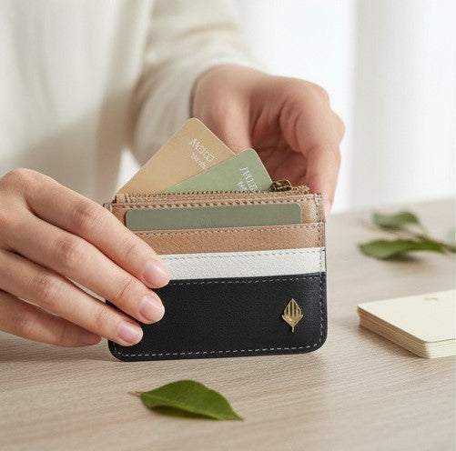 Iris – Grey & Almond Plant Leather Card Holder