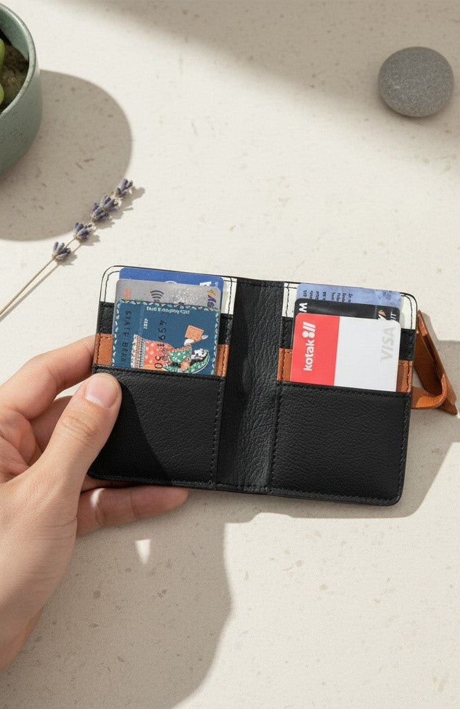 Neith – Black & Gingerbread Plant Leather Card Holder