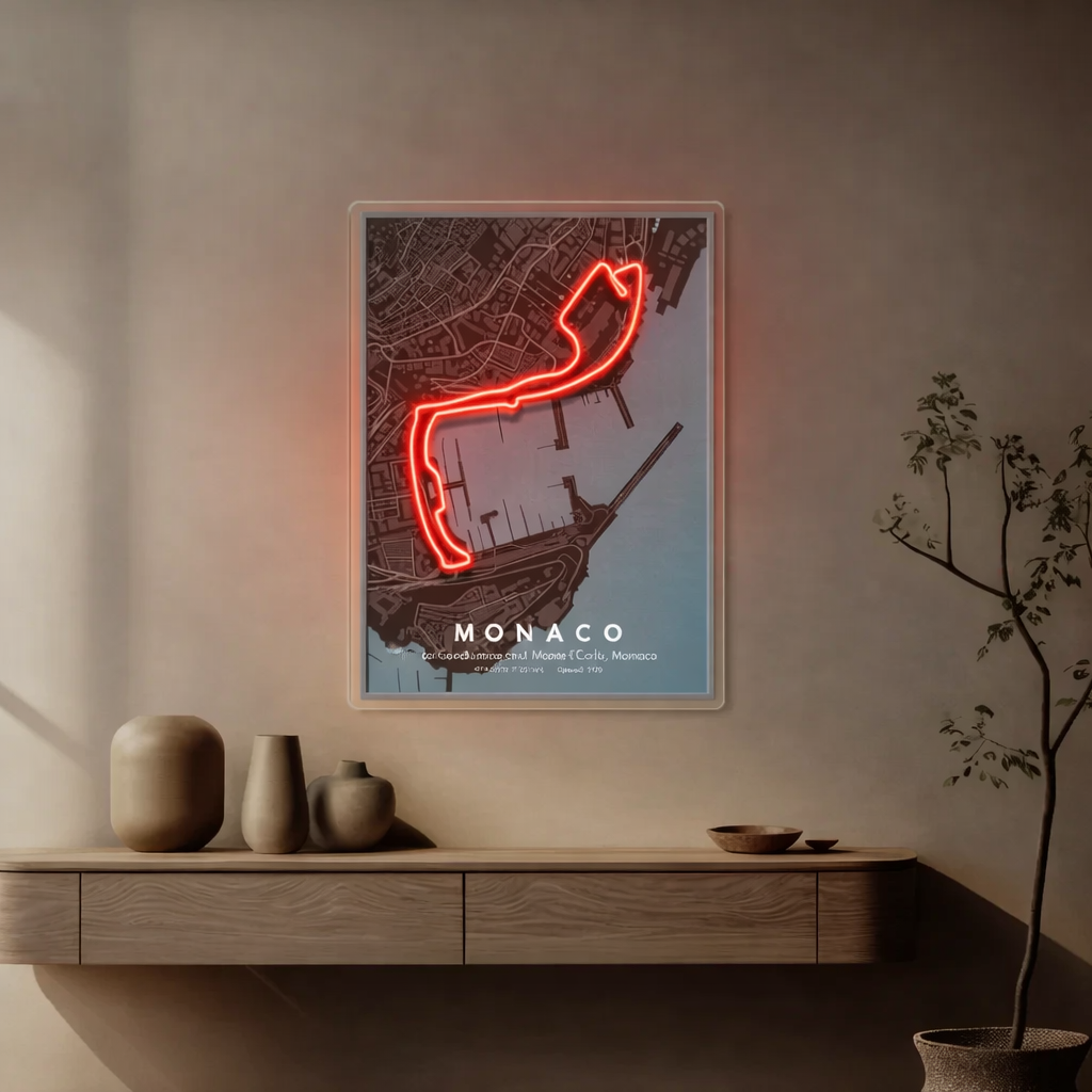 Monaco Grand Prix F1 Circuit Map – Red LED Neon Wall Art Neonsignsindia