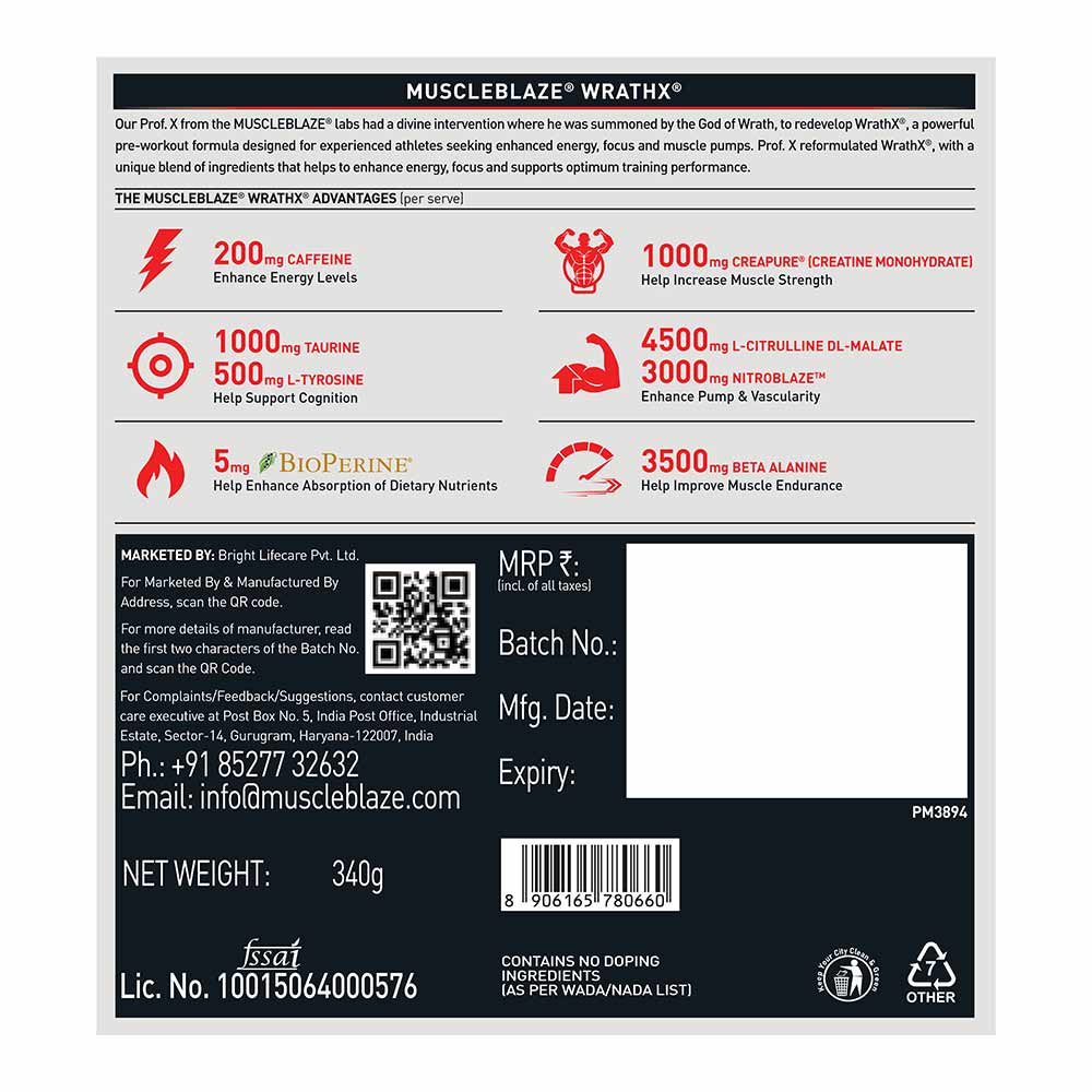 MuscleBlaze Pre Workout WrathX  340 g