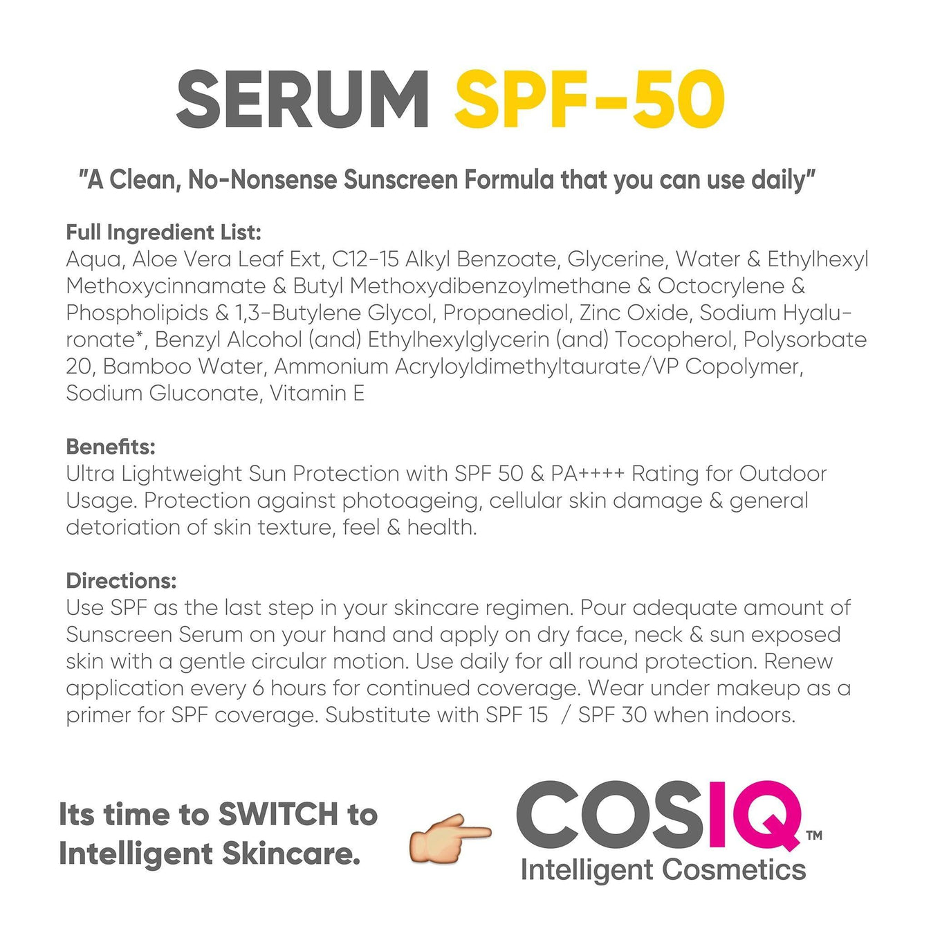 CosIQ SPF 50 Sunscreen Serum, 30ml