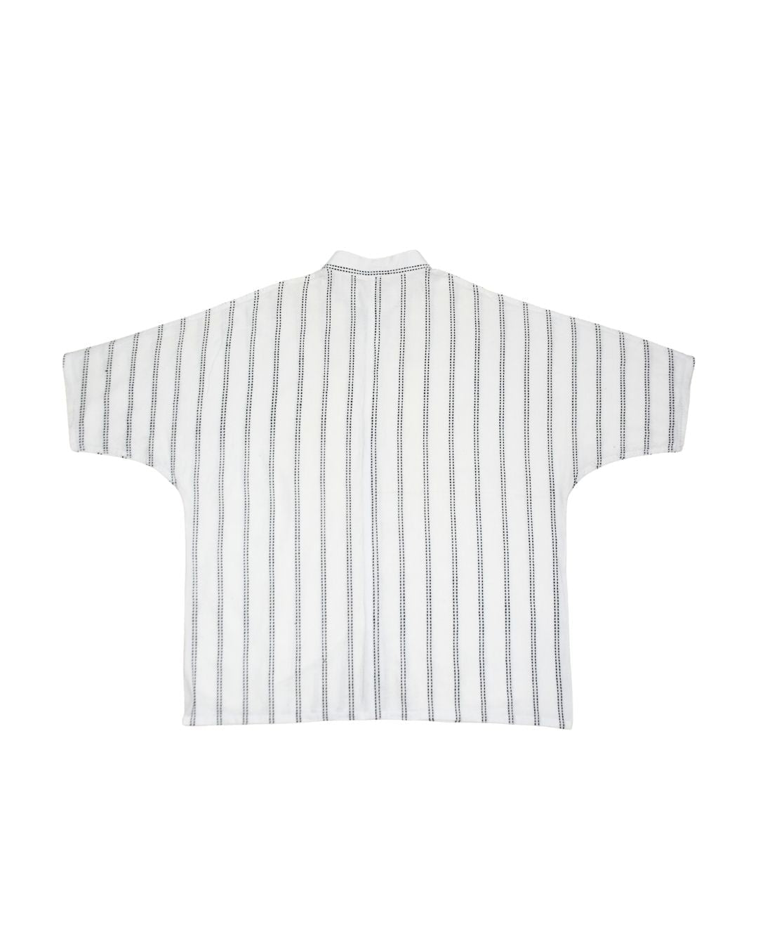 White Handwoven Kimono Shirt – with Dobby Line Embroidery in Black - Kaaro - handwoven cotton - sustainable - ethical